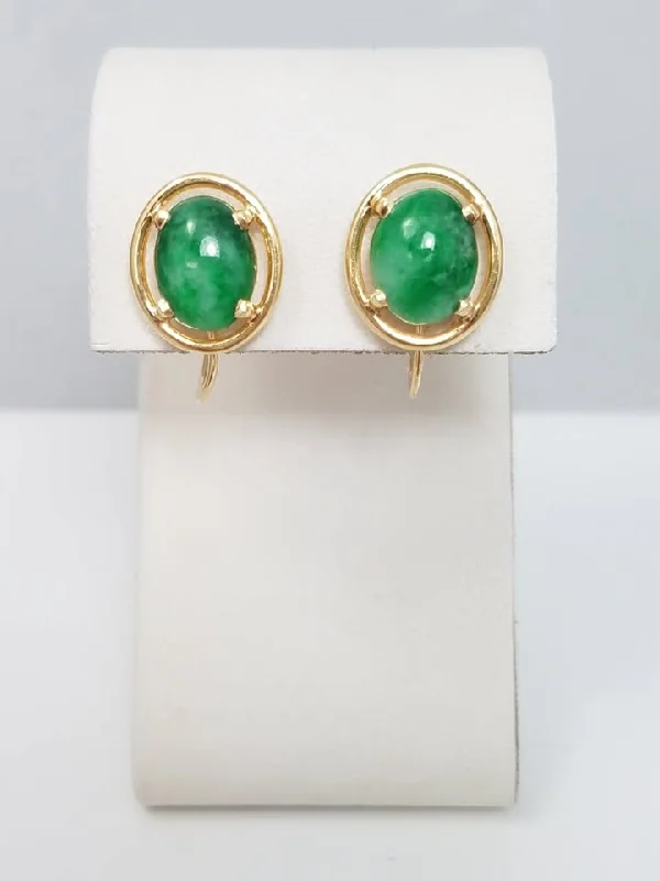 Trendy Gold Earrings-Vintage Natural Jade 14k Yellow Gold Non-Pierced Earrings