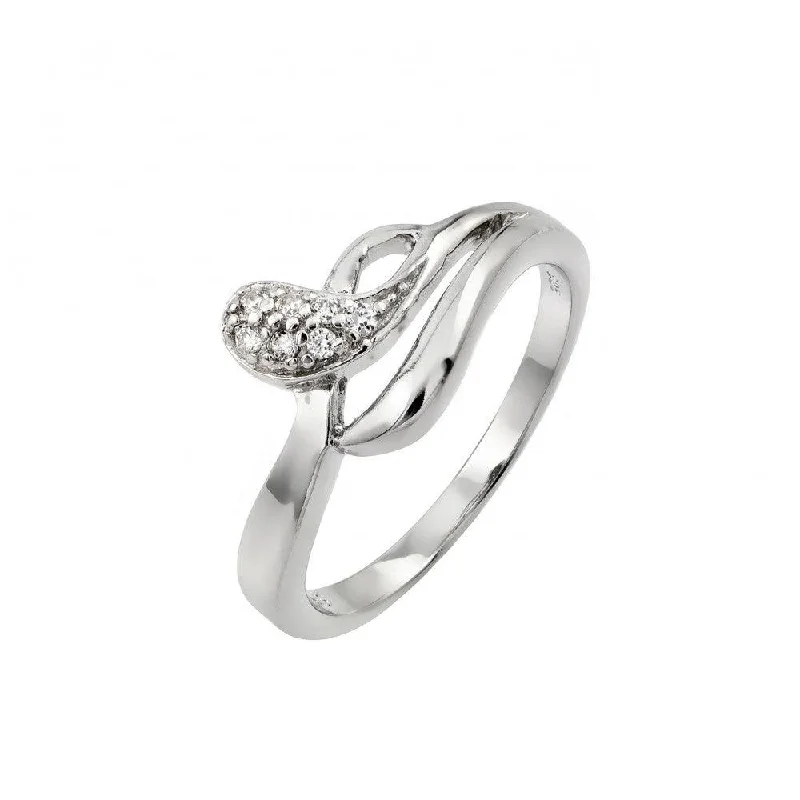 High-Quality Silver Rings-Silver 925 Rhodium Plated Clear Pave Set CZ Snake Ring - STR00969