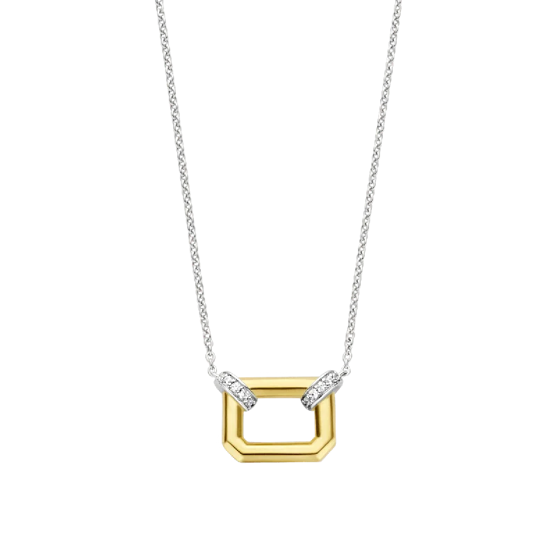 Luxury Gold Pendant Necklaces-Ti Sento Gold Silver Necklace with Rectangle Shape and Pave Links