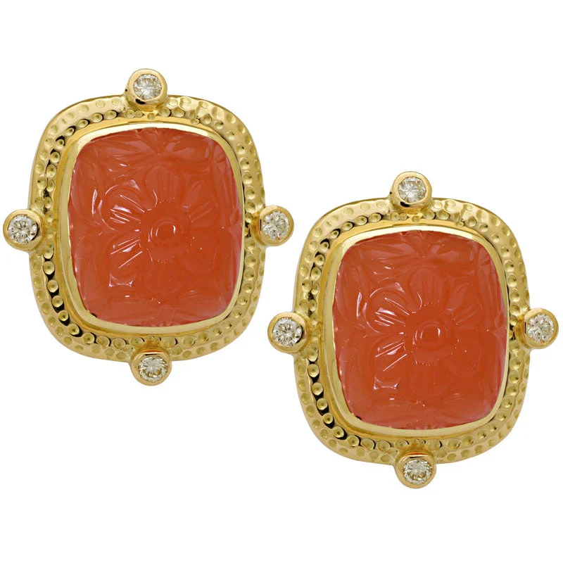 Luxury Gold Earrings-Earrings-Cornelian and Diamond