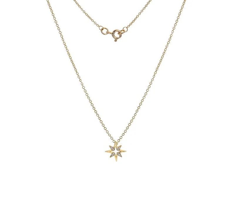 Luxury Diamond Necklaces for Weddings-9ct Yellow Gold Cubic Zirconia Starburst Necklace