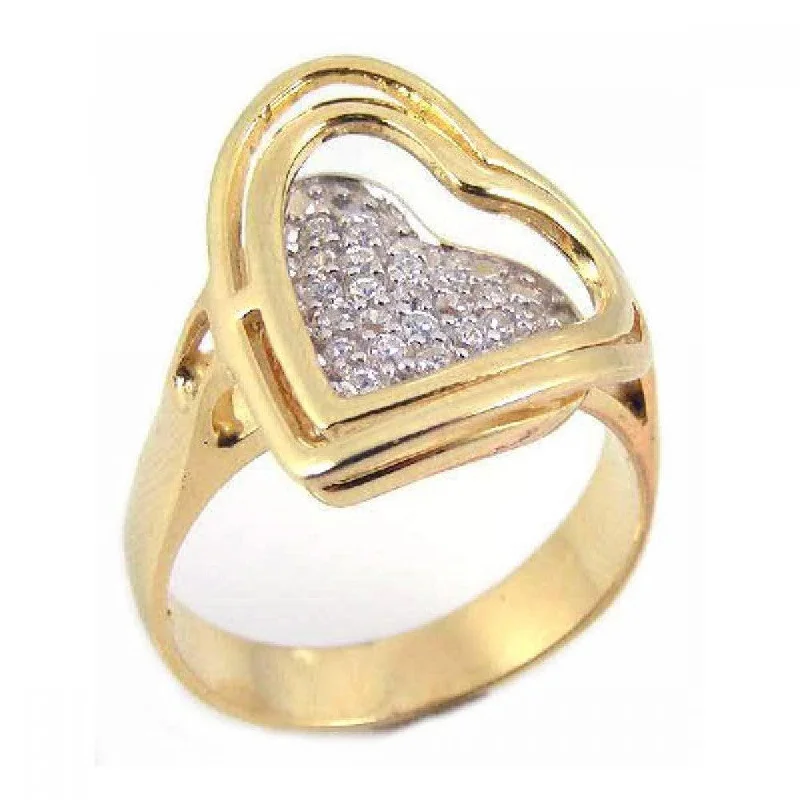 Bridal Diamond Rings-Clearance-Silver 925 Gold Plated Pave Set CZ Heart Ring - STR00460