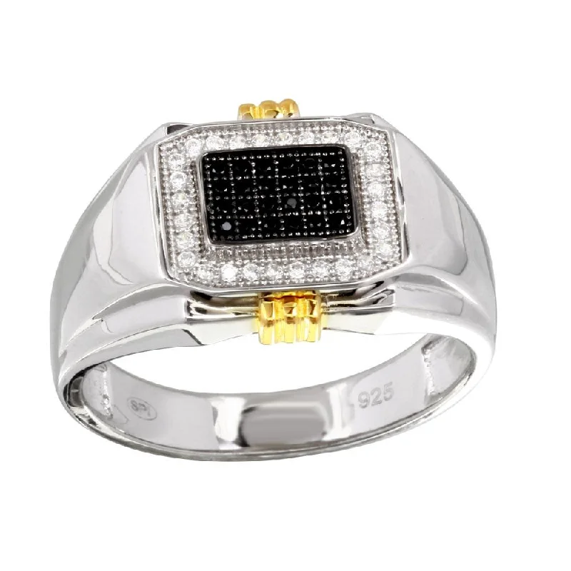 Beautiful Wedding Bands-Two-Tone 925 Sterling Silver Men's Rectangular Ring with CZ - GMR00221RG