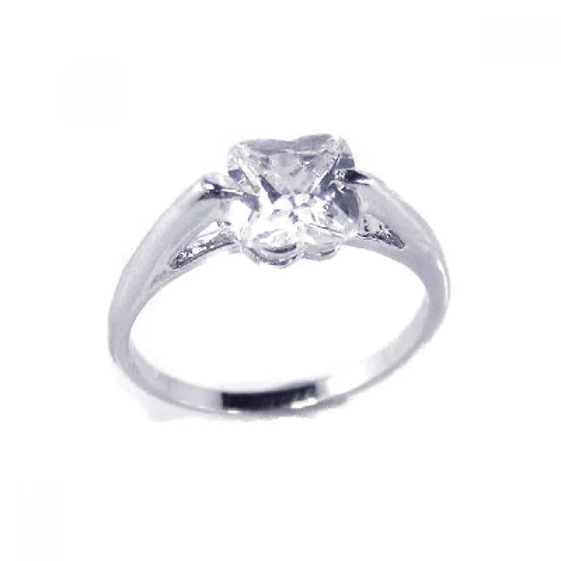 Unique Gold Rings-Clearance-Silver 925 Rhodium Plated Clear Single CZ Bridal Ring - BGR00117