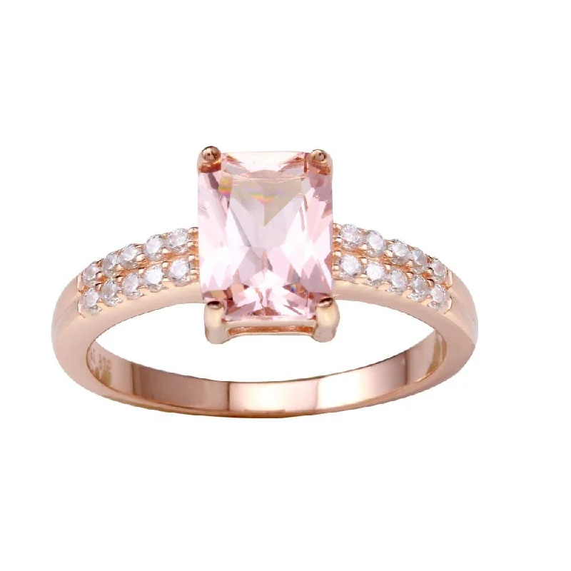 Stylish Solitaire Rings-Rose Gold Plated 925 Sterling Silver Pink CZ Stone Ring - STR01102