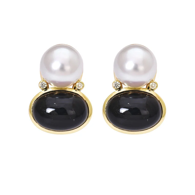 Statement Earrings for Women-Earrings- Black Onyx, South Sea Pearl and Diamond