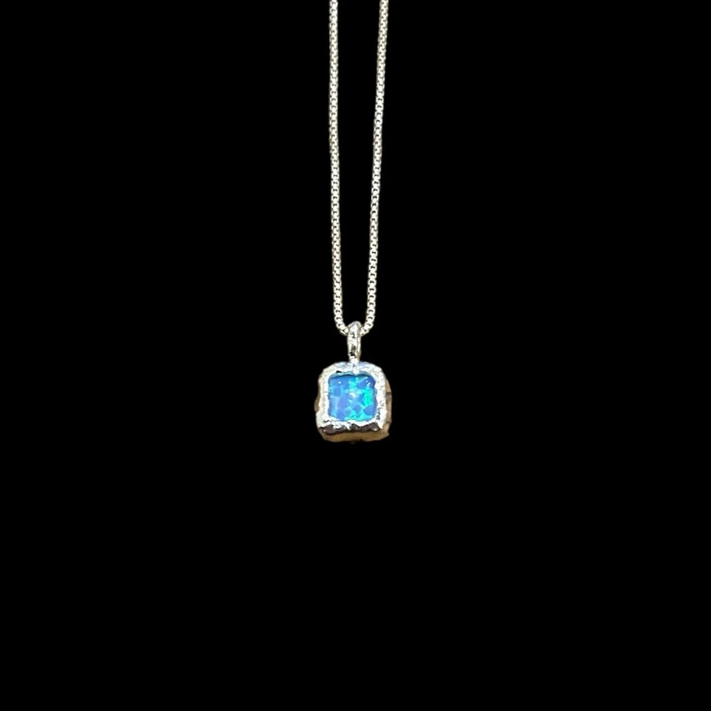 Stunning Gemstone Necklaces-Sterling Silver Square Opalite Pendant Necklace