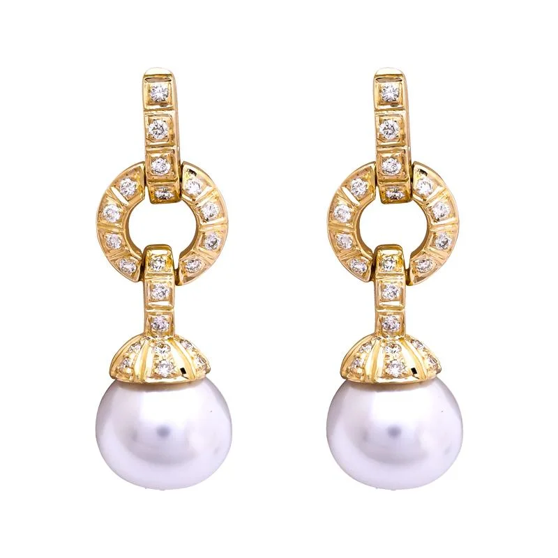 Long Drop Earrings-Earrings- South Sea Pearl and Diamond  (2203G)