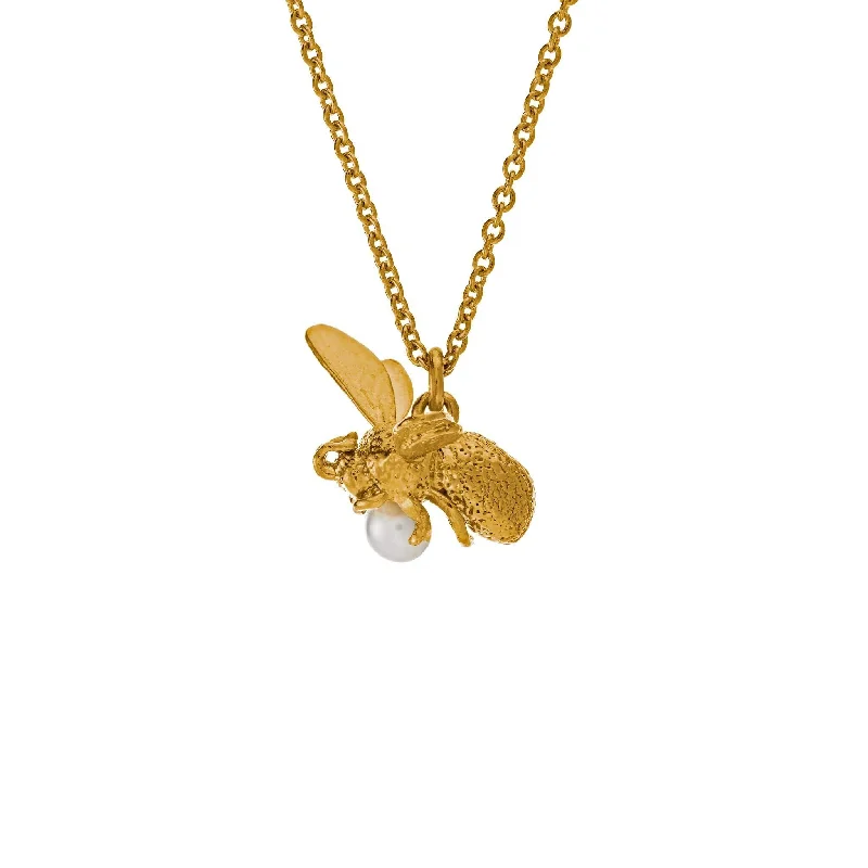 Customizable Chain Necklaces-Alex Monroe Flying Bee Necklace - Freshwater Pearl and 22ct Gold Plate