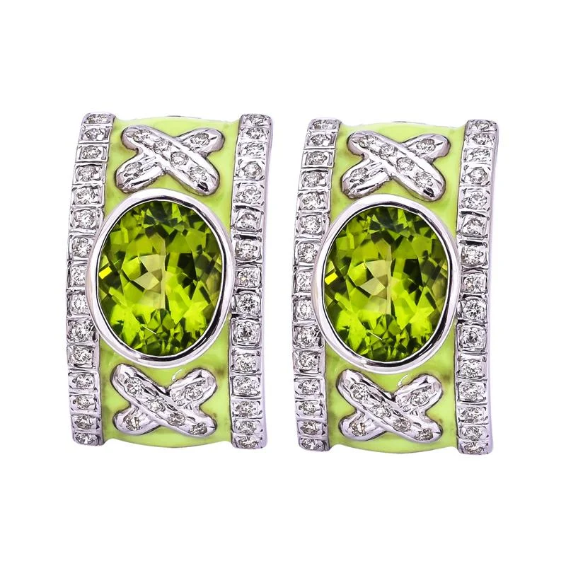 Cute Gemstone Earrings-Earrings- Peridot and Diamond (Enamel)  (256DS)