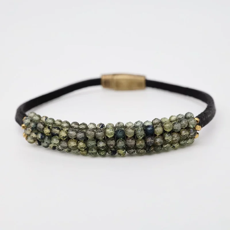 Unique Gold Bracelets-Small Green Sapphire Leather Bracelet