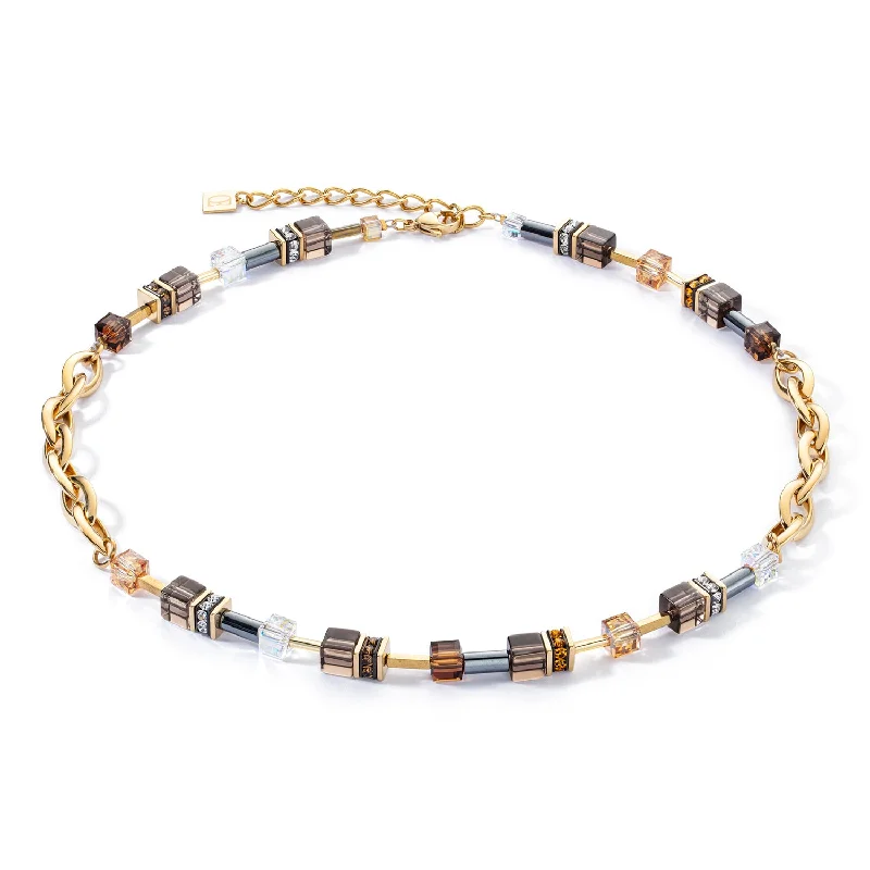 Layered Necklaces for Women-Coeur De Lion GeoCUBE® Chunky Chain Gold-Brown Necklace