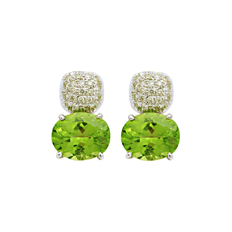 Gemstone Stud Earrings-Earrings- Diamond And Peridot (112HS)