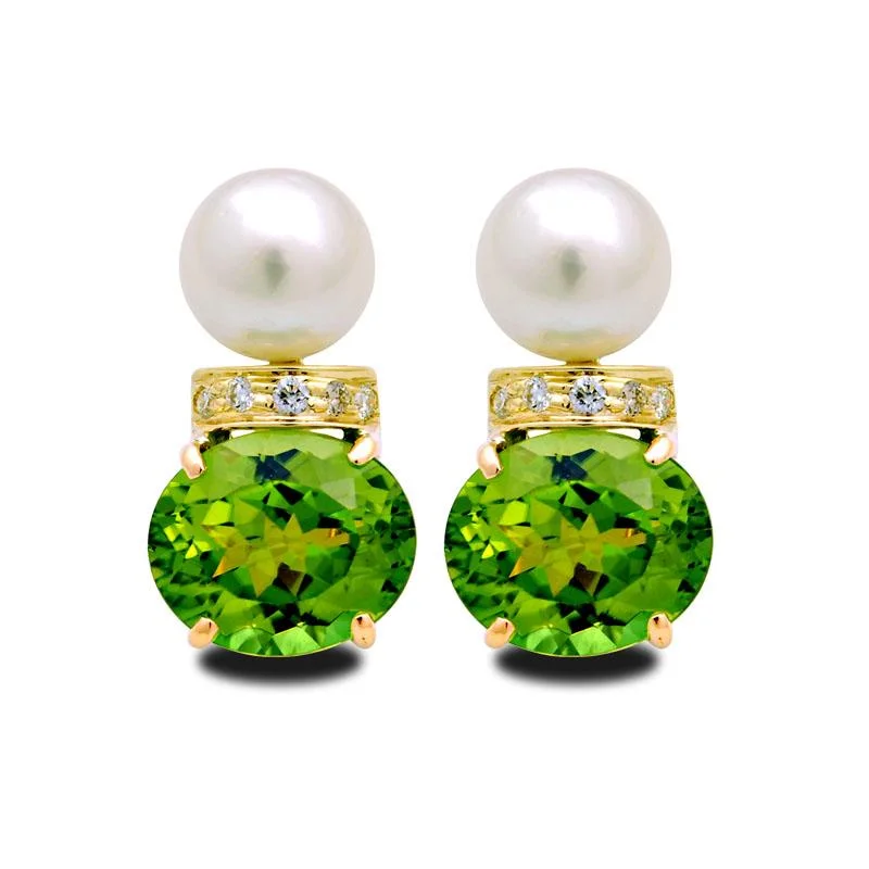 Bold Drop Earrings-Earrings-Peridot, South Sea Pearl and Diamond  (2047C)