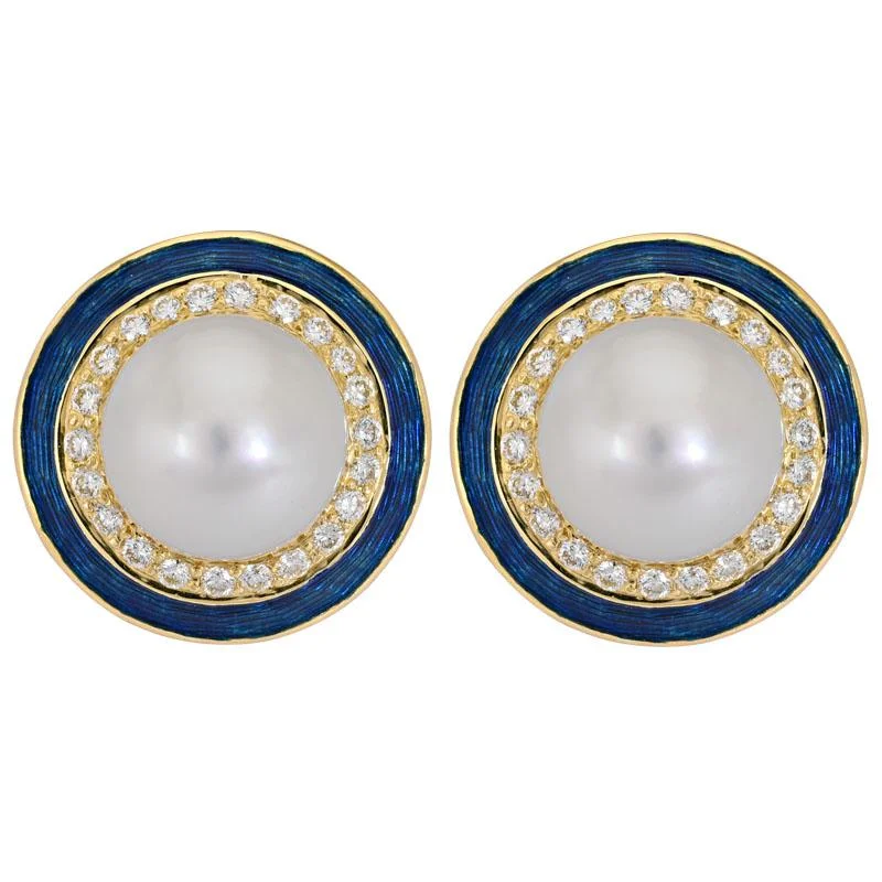 Fashionable Silver Earrings-Earrings- South Sea Pearl and Diamond (Enamel)  (2171B)