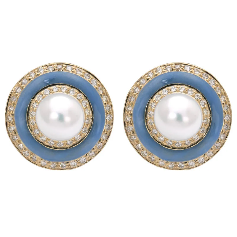 Hoop Earrings for Women-Earrings- South Sea Pearl and Diamond (Enamel)