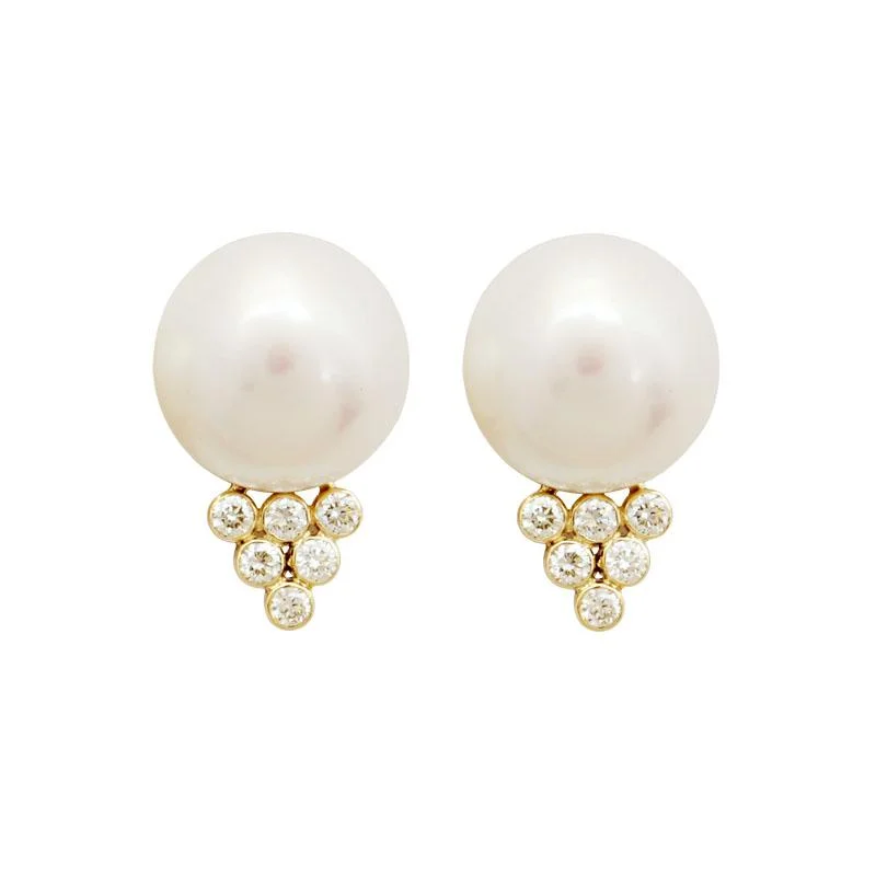 Elegant Stud Earrings-Earrings-Pearl and Diamond  (1723K)