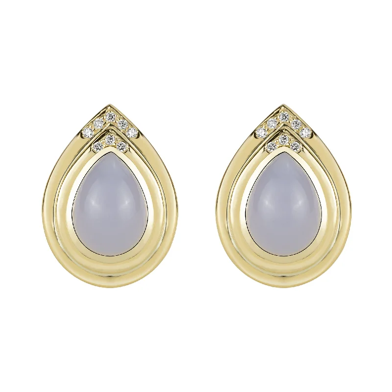 Dainty Silver Earrings-Earrings - Chalcedony And Diamond