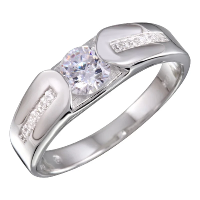 Unique Wedding Ring Bands-Rhodium Plated 925 Sterling Silver Men's CZ Ring - BGR01156