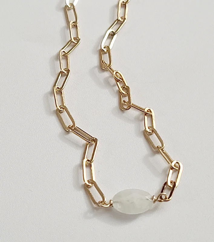 High-End Gold Necklaces-Moonstone New Moon Necklace