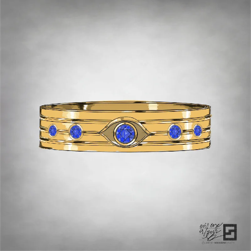 Trendy Silver Bangles-EVIL EYE BANGLE WITH SAPPHIRES