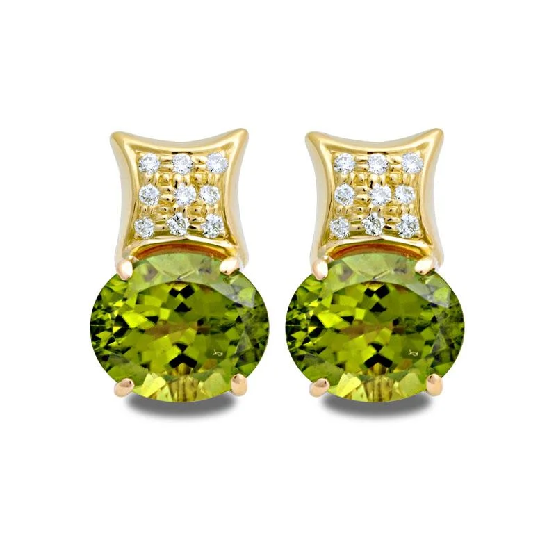 Round Silver Earrings-Earrings-Peridot and Diamond  (2053A)