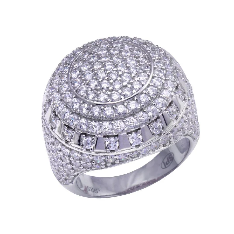 Dainty Gold Rings-Rhodium Plated 925 Sterling Silver Dome CZ Hip Hop Ring - GMR00320