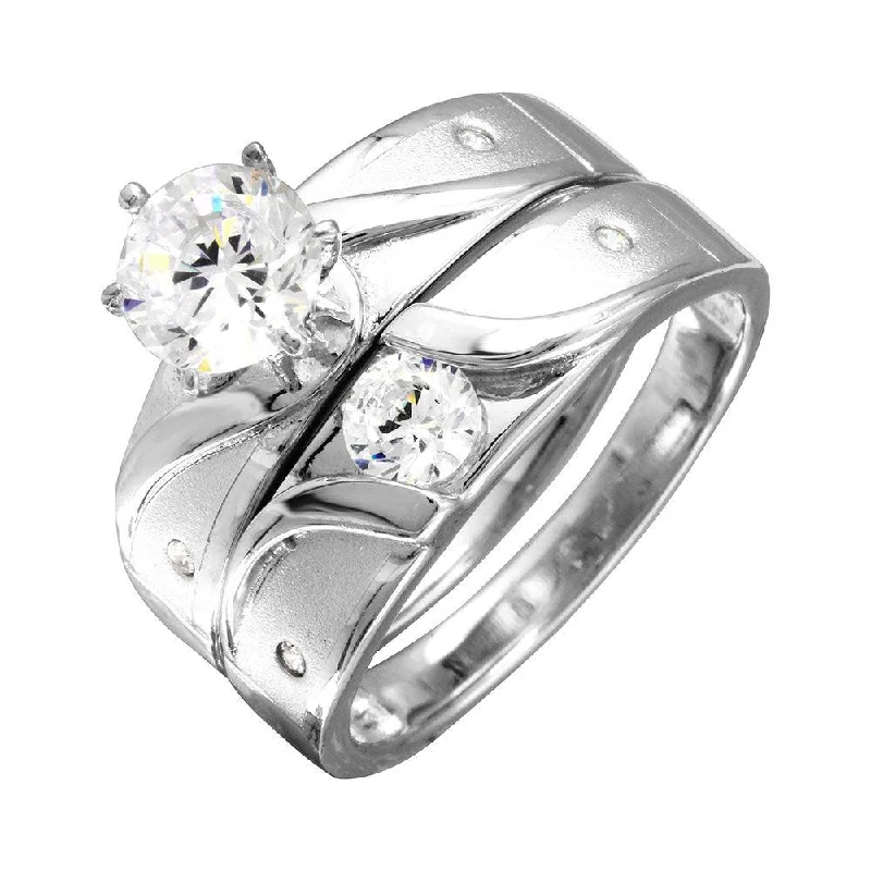 Sparkling Wedding Rings-Rhodium Plated 925 Sterling Silver Sideways Design Matte Finish Trio Ring - GMR00194