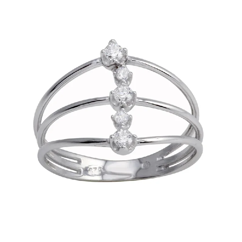 Dainty Silver Rings-Rhodium Plated 925 Sterling Silver Line CZ Ring - BGR01277