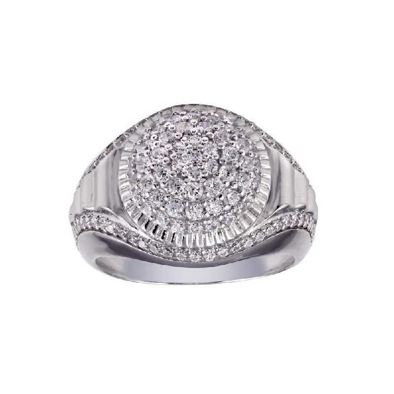 Beautiful Diamond Rings-Rhodium Plated 925 Sterling Silver Dome CZ Ring - GMR00316