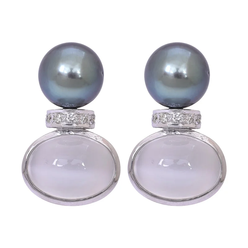 Bridal Earrings-Earrings- Moonstone, South Sea Pearl and Diamond