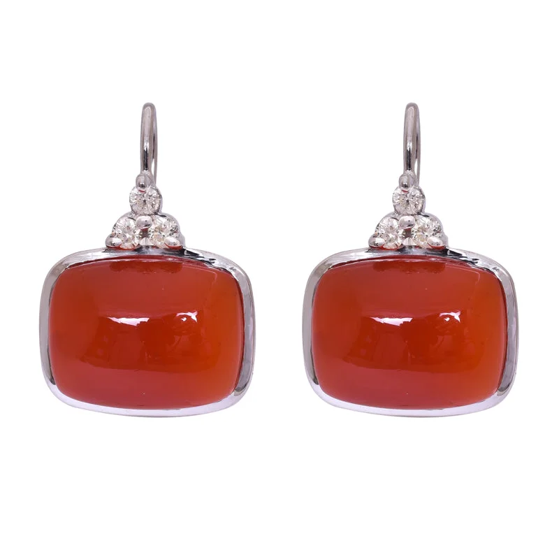 Unique Gemstone Earrings-Earrings- Cornelian and Diamond in Silver