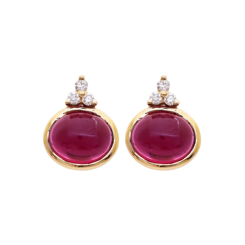 Small Hoop Earrings-Earrings- Rubellite and Diamond in 18K Gold