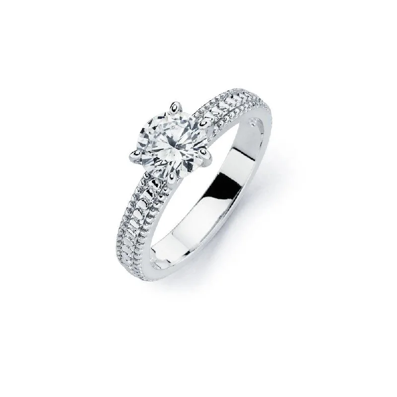 Classic Diamond Rings-Silver 925 Rhodium Plated Clear Solitaire CZ Bridal Ring - BGR00718