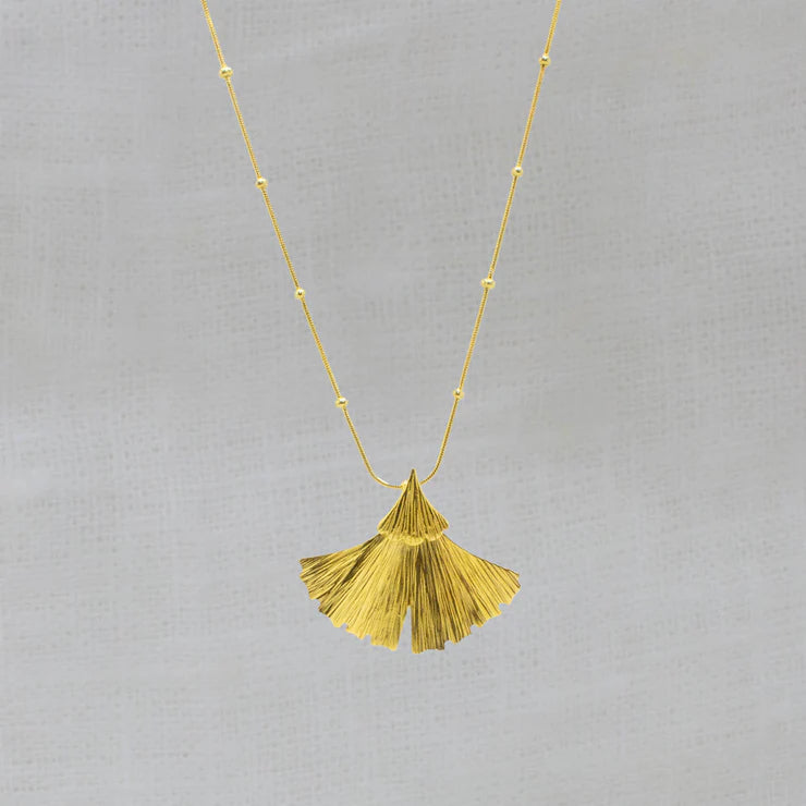 Trendy Silver Chain Necklaces-18ct Gold Vermeil Textured Gingko Leaf Pendant Necklace