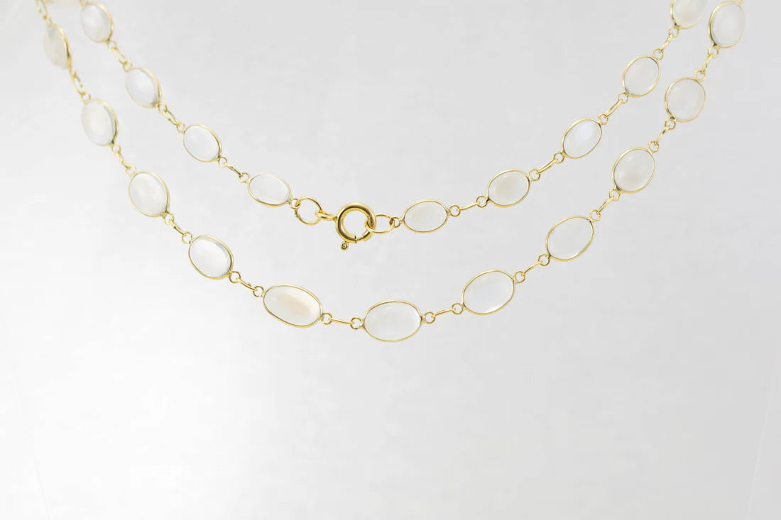 Elegant Dainty Necklaces-9ct Yellow Gold Moonstone Graduated Line Necklace