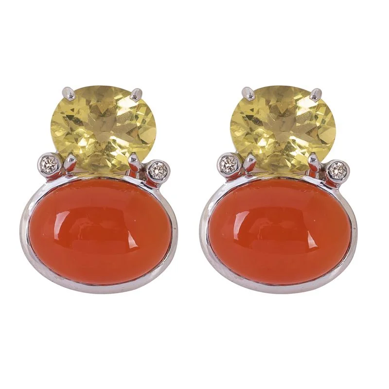 Premium Silver Earrings-Earrings- Cornelian, Lemon Quartz and Diamond  (264CS)