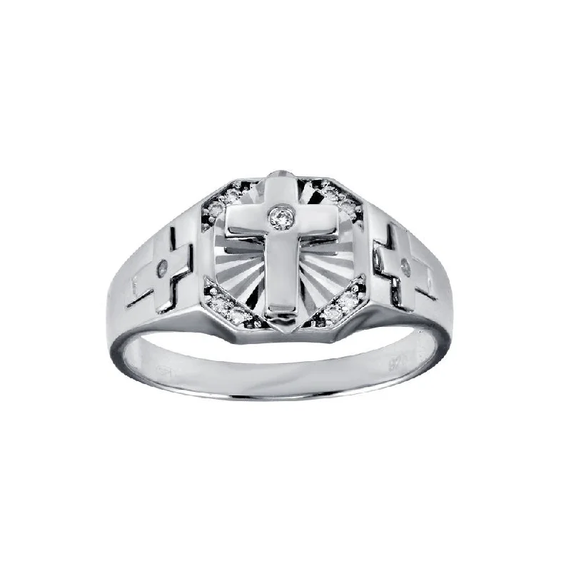 Bridal Engagement Ring Sets-Rhodium Plated 925 Sterling Silver Cross CZ Ring - GMR00318