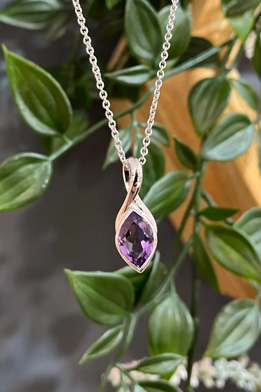 Statement Silver Necklaces-Unique & Co Sterling Silver Amethyst Pendant Necklace