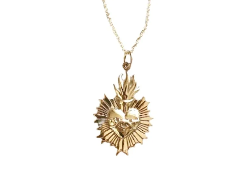 Unique Heart Pendant Necklaces-Sacred Heart Gold Necklace