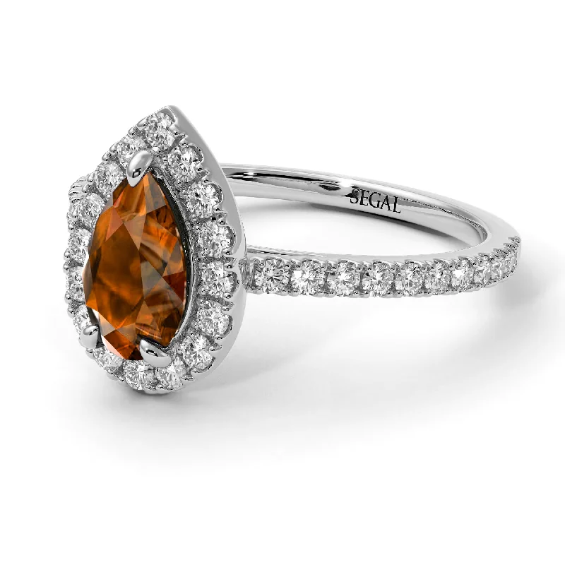 Classic Engagement Rings-Pear Shaped Halo Brown Diamond Ring - Janet No. 1103