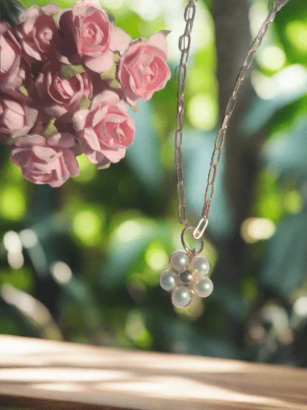 Long Silver Necklaces-Pearl Flower Paperclip Necklace