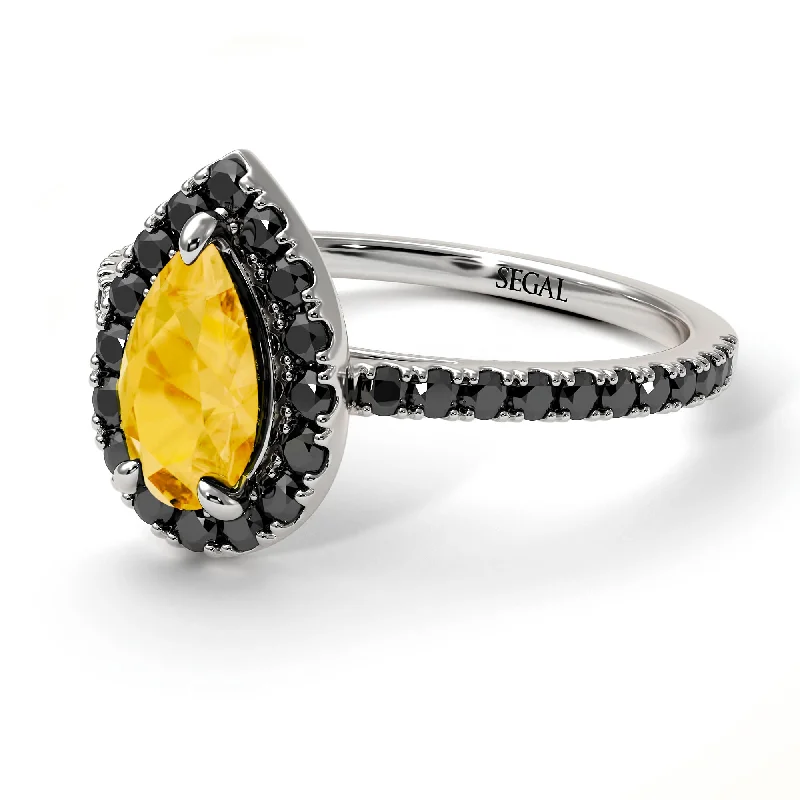 Statement Gemstone Rings-Pear Shaped Halo Citrine Ring - Janet No. 606