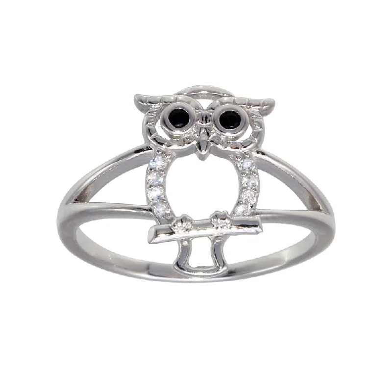 Personalized Name Rings-Rhodium Plated 925 Sterling Silver Owl Ring - GMR00300