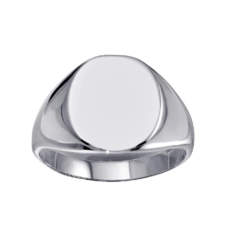 Silver Wedding Bands for Men-High Polished 925 Sterling Silver Oval Engravable Ring - SOR00034