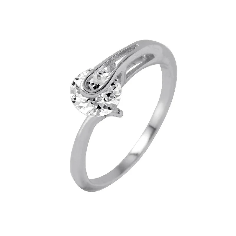 Bridal Rings-Silver 925 Rhodium Plated Plain CZ Loop Ring - BGR00960