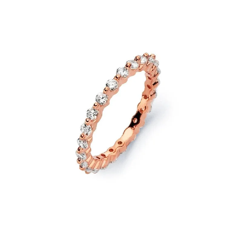 Silver and Gold Rings-Silver 925 Rose Gold Plated Clear CZ Stackable Eternity Ring - BGR00727