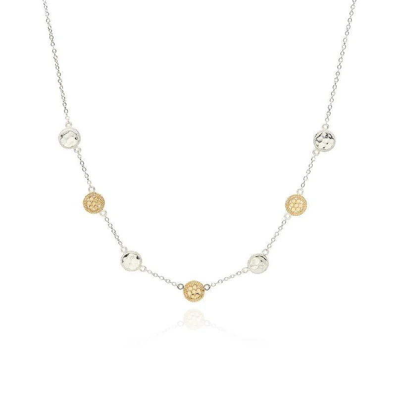 Long Gemstone Necklaces-Anna Beck Hammered Station Necklace - Reversible Gold and Silver