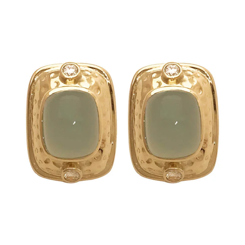 Large Statement Earrings-EARRINGS- CHALCEDONY AND DIAMOND IN 18K GOLD