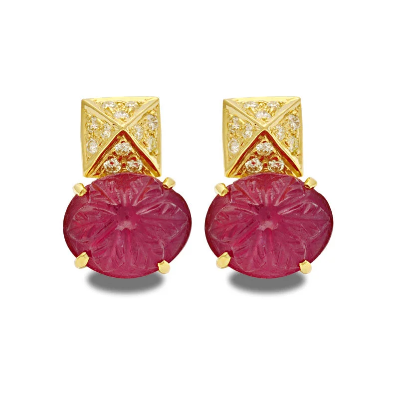 Fine Jewelry Earrings-Earrings-Glass Filled Ruby and Diamond